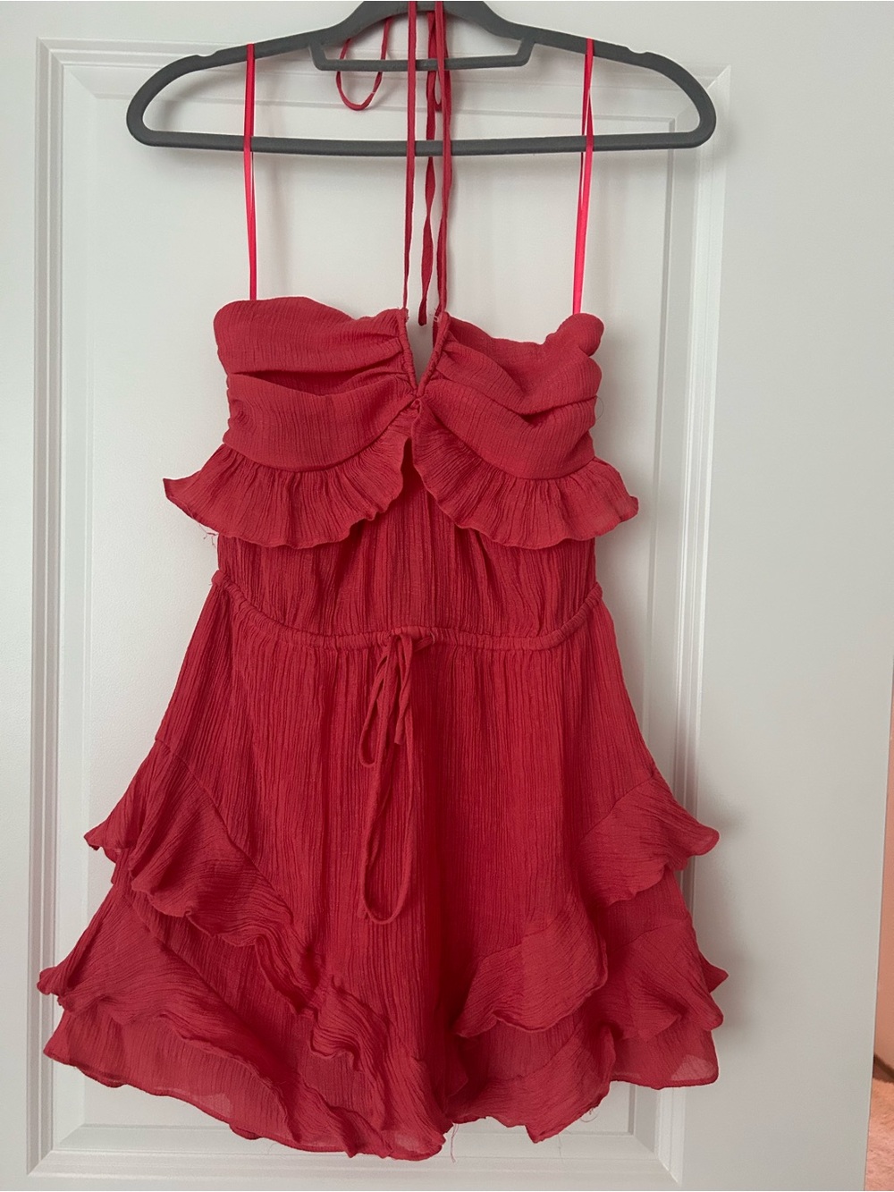 Mustard Seed Red Ruffled Halter Sundress